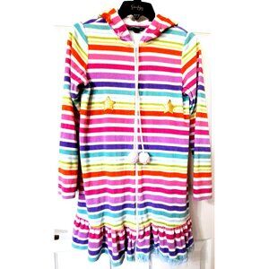 Lands' End Multicolor Striped Girl's L Hoodie Zip Front Robe Cover-Up